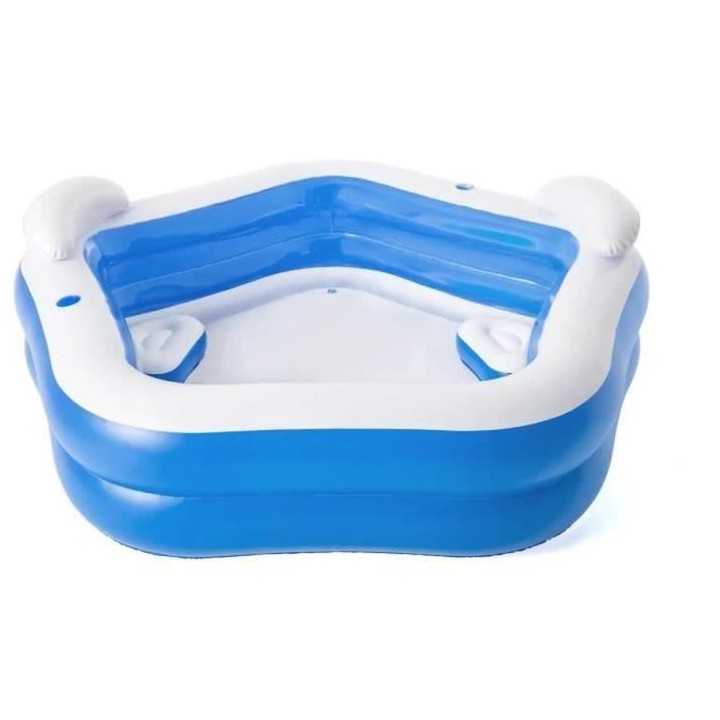Piscine gonflable octogonale bleue avec sieges et appuie-tetes 213 x 2