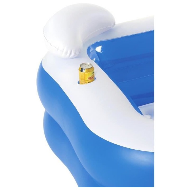 Piscine gonflable octogonale bleue avec sieges et appuie-tetes 213 x 2