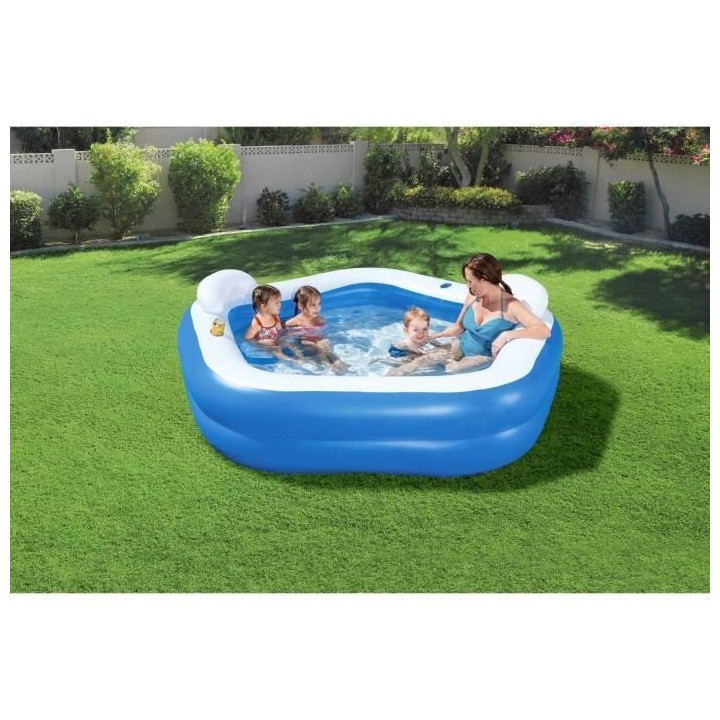Piscine gonflable octogonale bleue avec sieges et appuie-tetes 213 x 2