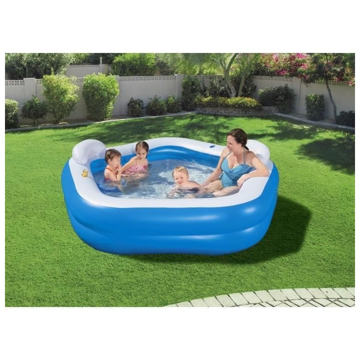 Piscine gonflable octogonale bleue avec sieges et appuie-tetes 213 x 2
