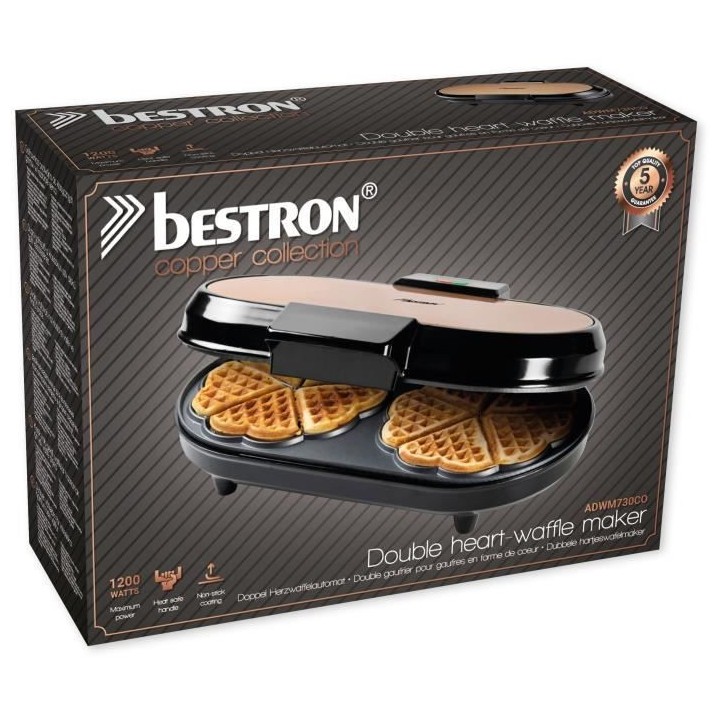 Bestron Gaufrier double pour gaufres classiques en forme de coeur, Gau