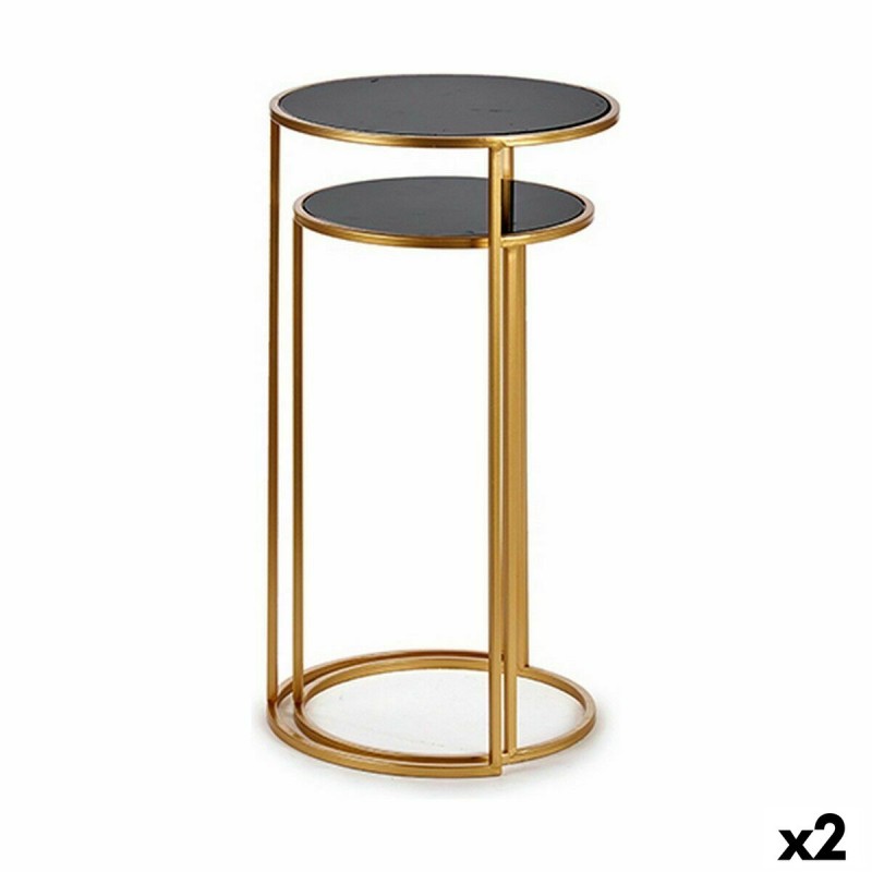 Jeu de 2 tables Noir Doré Métal Verre (2 Unités)