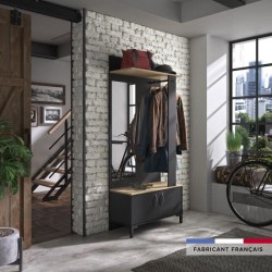 GAMI Meuble d'entrée 2 portes - Made in France - Décor chene sonoma et noir - L 81 x H 190 x P 37 cm - STORE