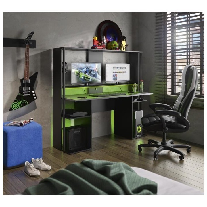 GAMI Bureau gamer Stream Industriel - Noir et anthracite - L 157 x P 6