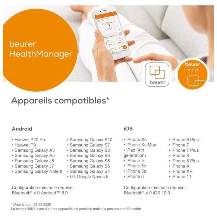 Pese-personne Impédancemetre connecté Bluetooth BEURER BF 700 BT- Ca