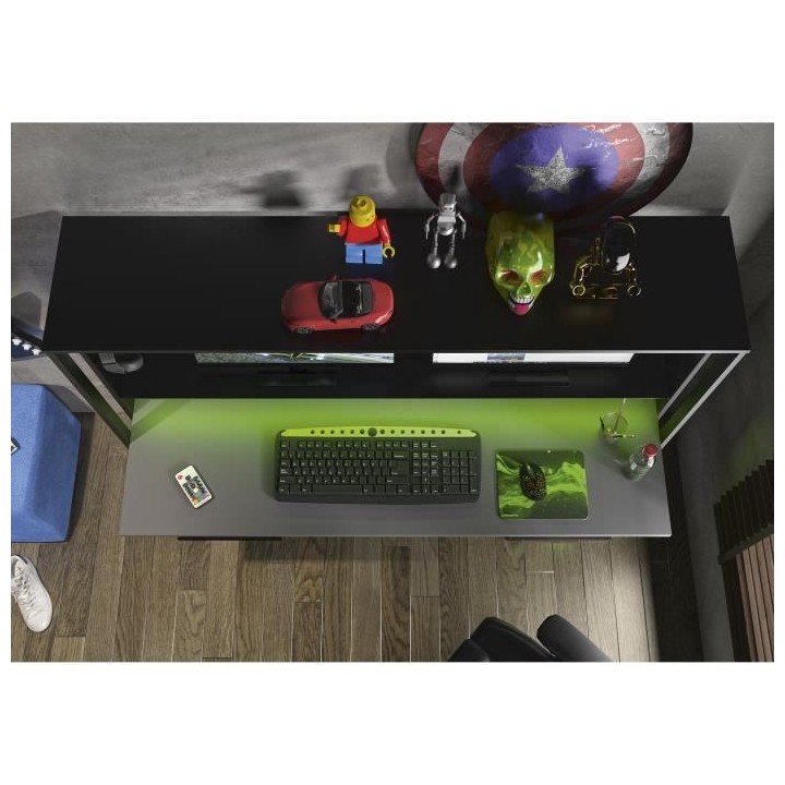 GAMI Bureau gamer Stream Industriel - Noir et anthracite - L 157 x P 6