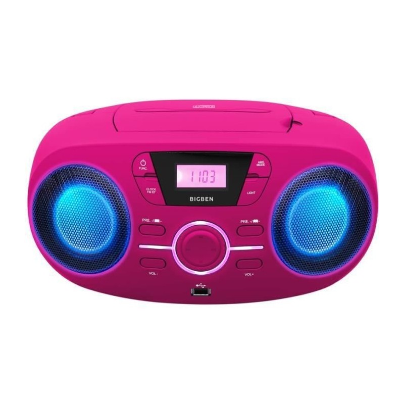 BIGBEN CD61RSUSB Lecteur Radio Cd Portable Usb Rose + Speakers Lumineux