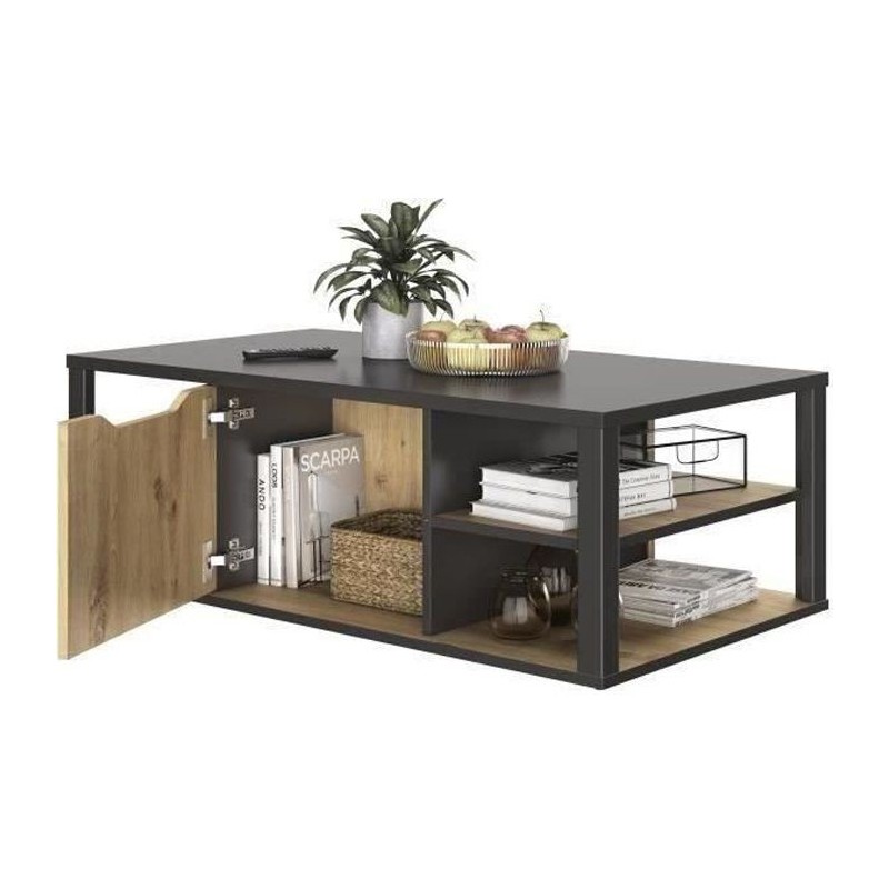 DIAGONE Table basse bar- Décor Noir et cheneL 110 x H 38 x P 60 cm - DAKOTA