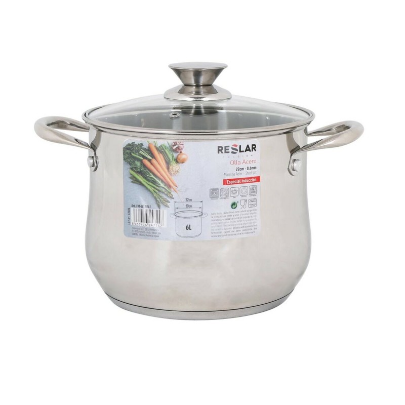 Casserole avec couvercle en verre Reslar   6 L Acier 21,5 x 16,9 cm