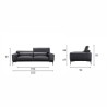 Canapé fixe 3 places JAKE -Cuir de vachette Noir -Tetieres ajustables - L 222 x P 107 x H 91 cm