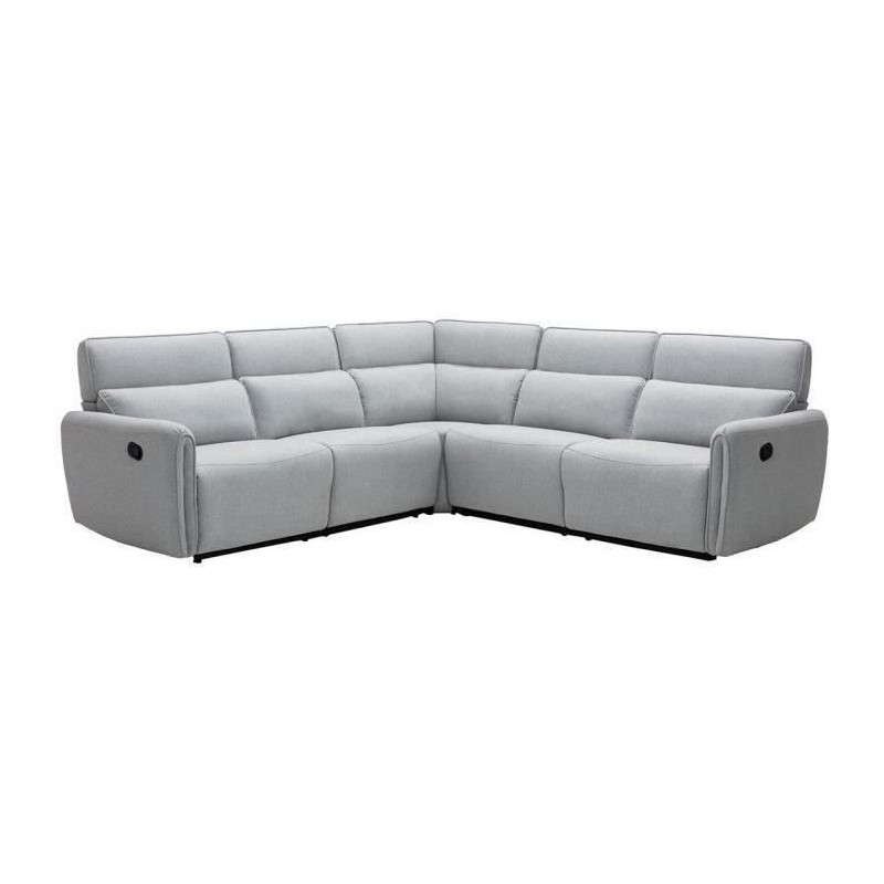 Canapé d'angle dont 2 places relax manuel - Tissu gris clair - L 269 x P 269 x H 99 cm - LANDON