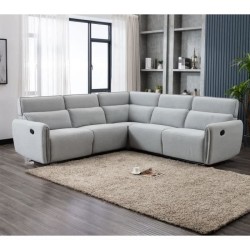 Canapé d'angle dont 2 places relax manuel - Tissu gris clair - L 269 x P 269 x H 99 cm - LANDON