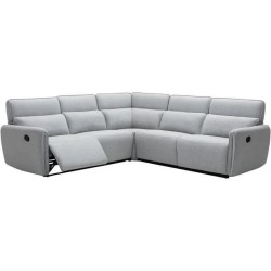 Canapé d'angle dont 2 places relax manuel - Tissu gris clair - L 269 x P 269 x H 99 cm - LANDON