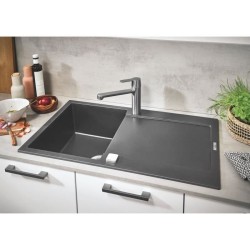 GROHE Evier de cuisine composite avec égouttoir K500, 860 x 500 mm, réversible, vidage pratique, siphon + bonde inclus, 31644A