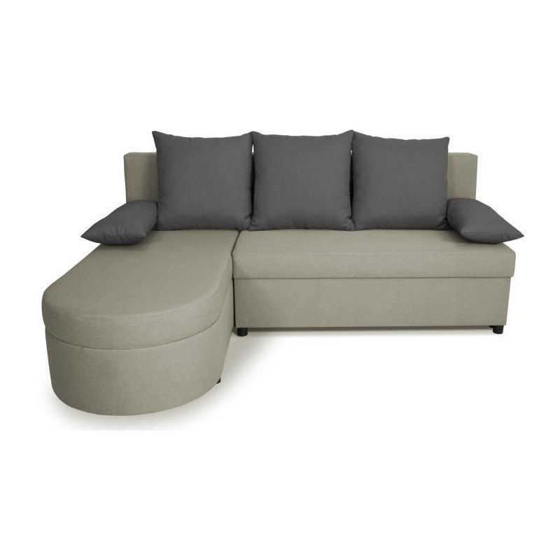 Canapé d'angle convertible réversible 3 places JEN - Tissu Gris - Style contemporain - L196 x H88 x P159 cm