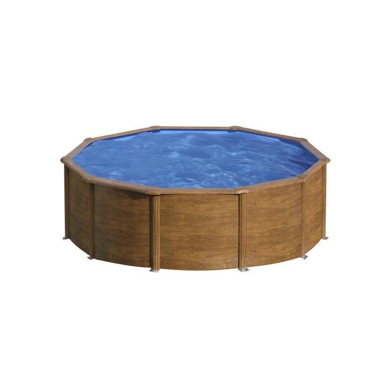 GRE - Kit Piscine hors sol acier ronde imitation bois - Pacific - Ø480 x 122 cm (Livrée avec une échelle et un filtre a sable