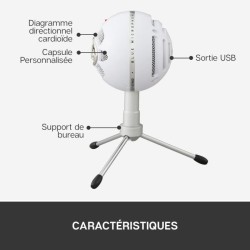 Microphone USB Blue Snowball iCE Plug 'n Play pour Enregistrement, Streaming, Podcast, Gaming sur PC et Mac - Blanc