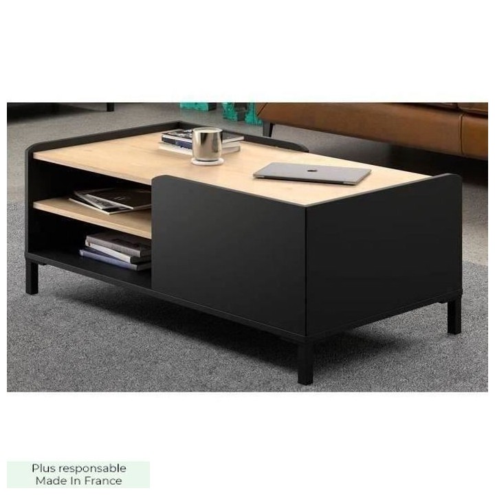 Table basse Gami - Décor châtaigner et noir - L 106 x P 60 x H 42 cm