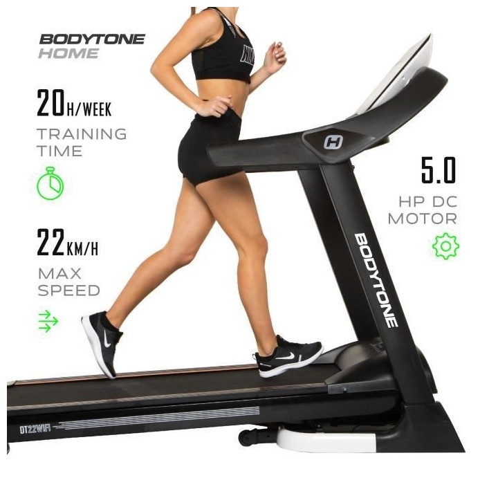 Tapis de course Pliable - WIFI - 22 km/h - Noir - BODYTONE - DT-22W