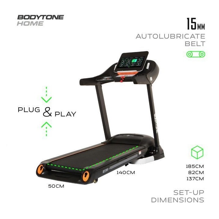 Tapis de course Pliable - WIFI - 22 km/h - Noir - BODYTONE - DT-22W