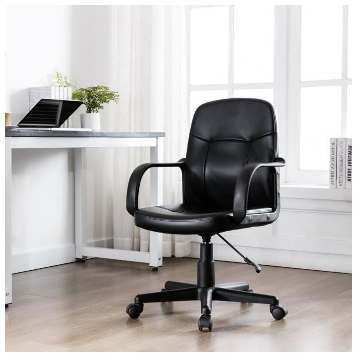 HIMA Chaise de bureau ajustable avec accoudoirs - Simili noir - L 63 x