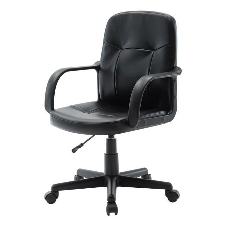 HIMA Chaise de bureau ajustable avec accoudoirs - Simili noir - L 63 x