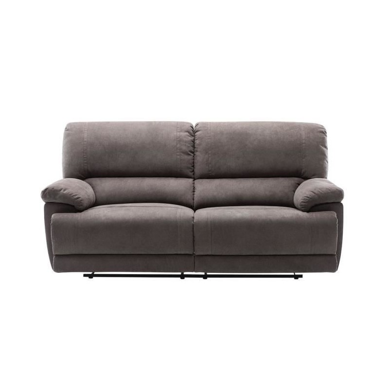 Canapé relax manuel - 3 places - JARROD - Tissu gris - L 208 x P 172 x H 103 cm