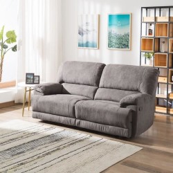 Canapé relax manuel - 3 places - JARROD - Tissu gris - L 208 x P 172 x H 103 cm