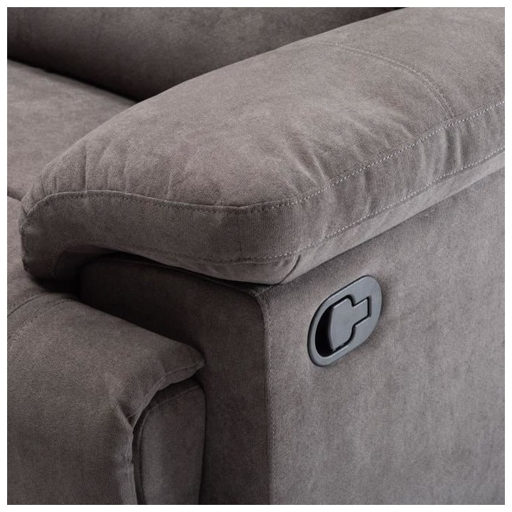 Canapé relax manuel - 3 places - JARROD - Tissu gris - L 208 x P 172