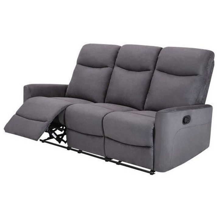 Canapé 3 places dont 2 relax manuels - Tissu gris - Contemporain - L