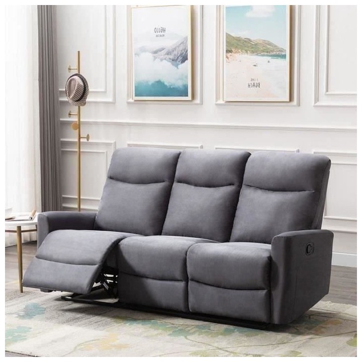Canapé 3 places dont 2 relax manuels - Tissu gris - Contemporain - L
