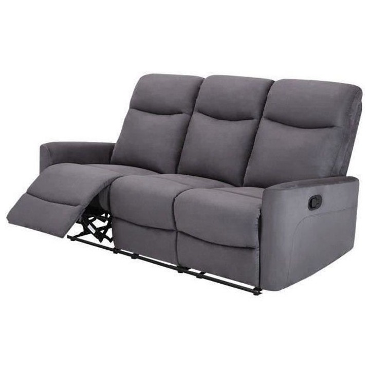 Canapé 3 places dont 2 relax manuels - Tissu gris - Contemporain - L