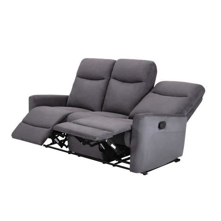 Canapé 3 places dont 2 relax manuels - Tissu gris - Contemporain - L