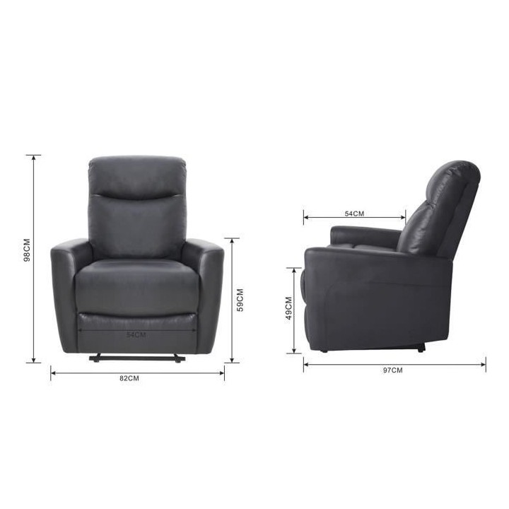 Fauteuil relax électrique - JESS - Cuir et simili noir - 82x97x98cm