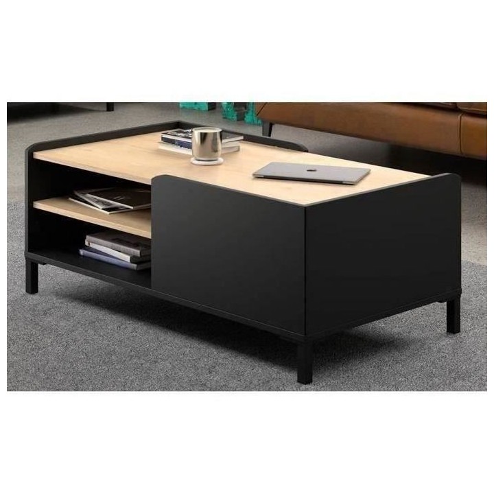 Table basse Gami - Décor châtaigner et noir - L 106 x P 60 x H 42 cm