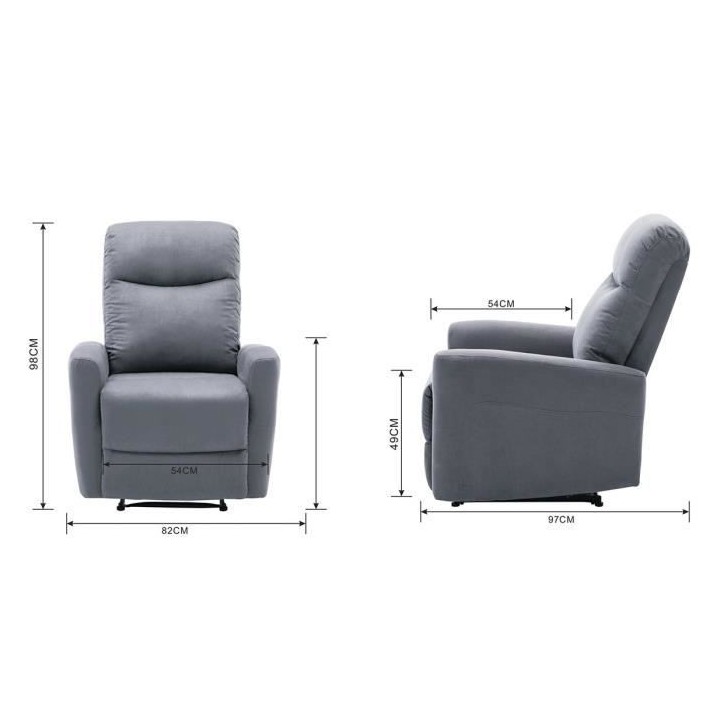 Fauteuil relax électrique - JESS - Tissu gris - 82x97x98cm