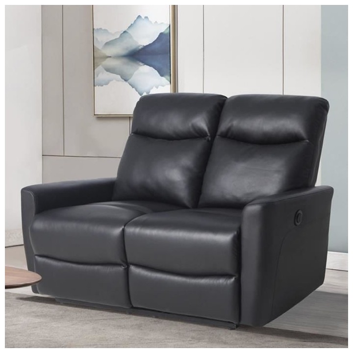 Canapé relax électrique - 2 places - JESS - Cuir et simili noir - 13