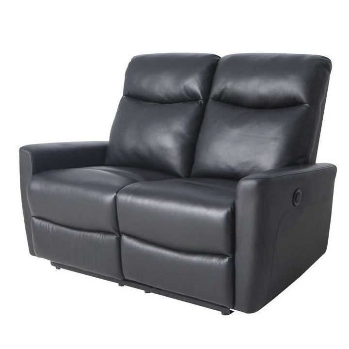 Canapé relax électrique - 2 places - JESS - Cuir et simili noir - 13