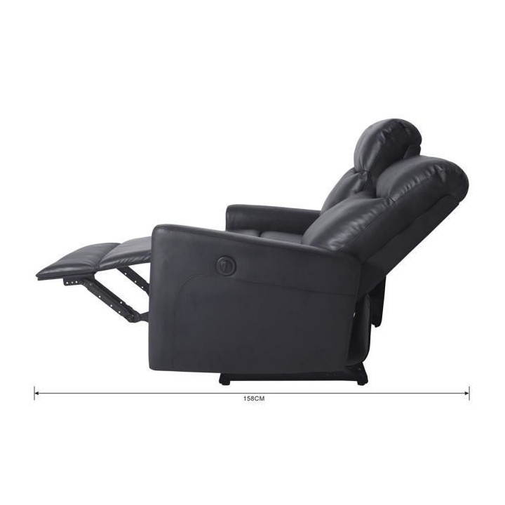 Canapé relax électrique - 2 places - JESS - Cuir et simili noir - 13