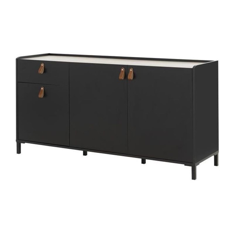 GAMI Enfilade - Décor chataigner et noir - Contemporain - 3 portes et 1 tiroir - AMSTERDAM - L 160 x P 46 x H 80 cm