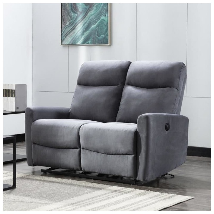 Canapé relax électrique - 2 places - JESS - Tissu gris - L 135 x P 9