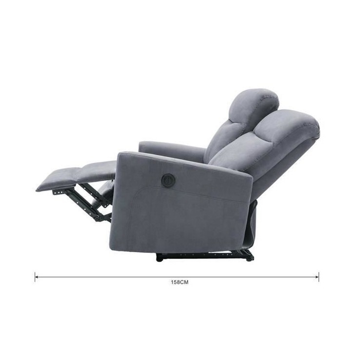 Canapé relax électrique - 2 places - JESS - Tissu gris - L 135 x P 9