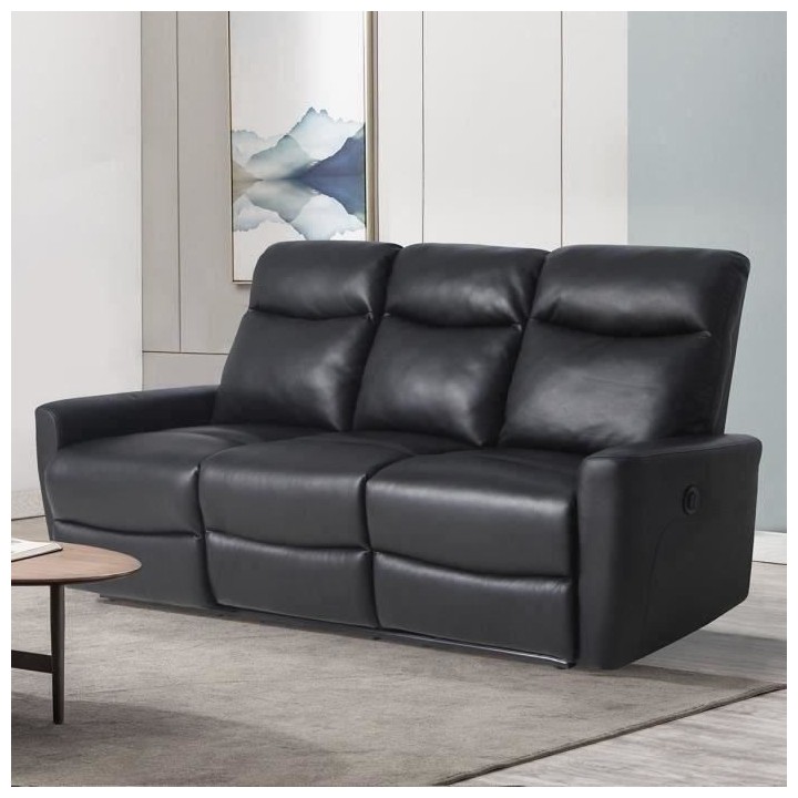 Canapé relax électrique - 3 places - JESS - Cuir et simili noir - 18