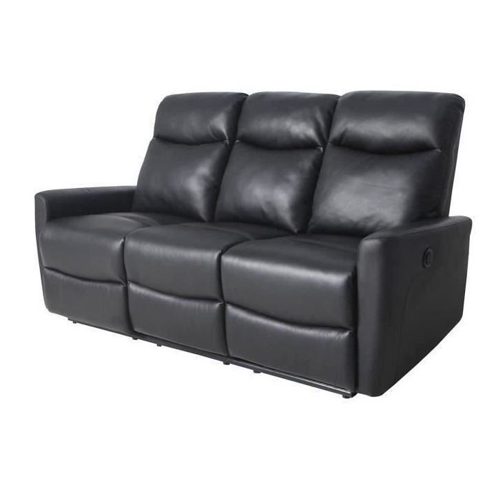 Canapé relax électrique - 3 places - JESS - Cuir et simili noir - 18