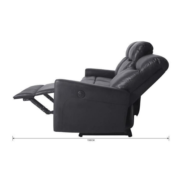 Canapé relax électrique - 3 places - JESS - Cuir et simili noir - 18