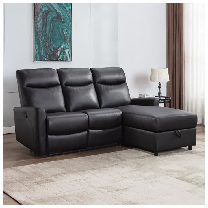 Canapé angle droit - JESS - avec coffre et 1 place relax électrique