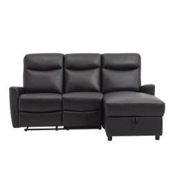 Canapé angle droit - JESS - avec coffre et 1 place relax électrique - Cuir et simili noir - 235x97x98cm