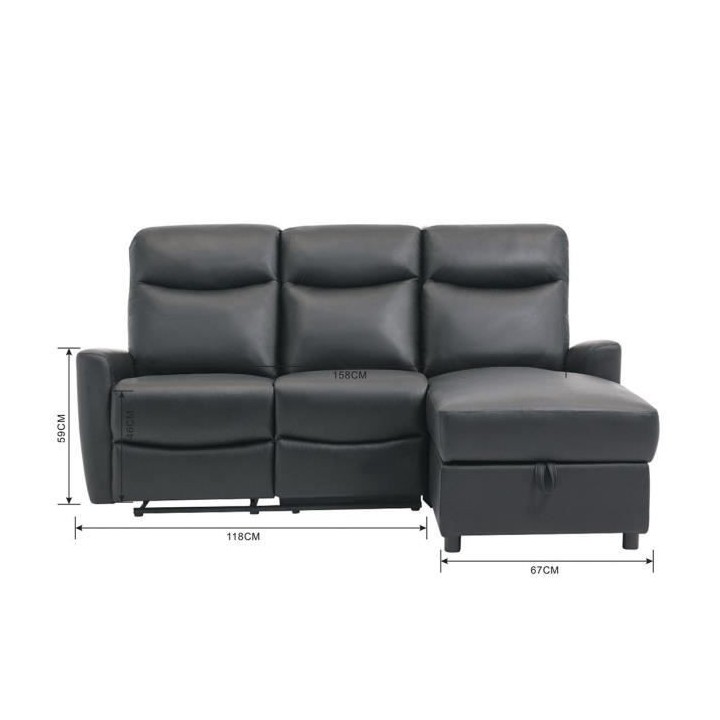 Canapé angle droit - JESS - avec coffre et 1 place relax électrique