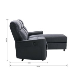 Canapé angle droit - JESS - avec coffre et 1 place relax électrique - Cuir et simili noir - 235x97x98cm