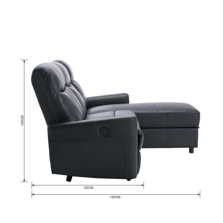 Canapé angle droit - JESS - avec coffre et 1 place relax électrique